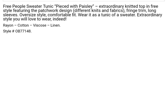 Free People Pieced with Paisley Tunic/Sweater - Picture 6 of 6